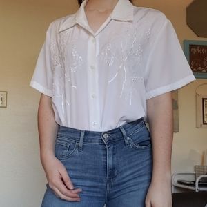 white embroidered button down